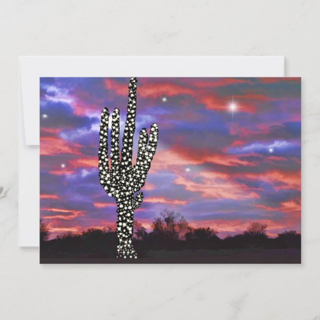 Christmas Lights Desert Saguaro Cactus Invitation (Front)