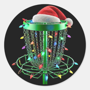 Christmas Lights Disc Golf Sket Golfer Xmas Santa  Classic Round Sticker