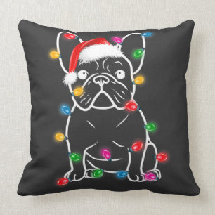 Christmas Lights Dog - French Bulldog T-Shirt Throw Pillow