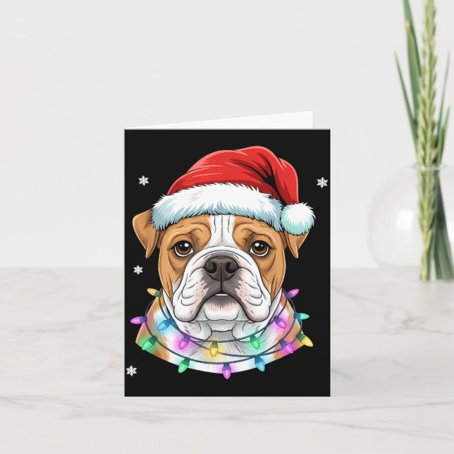 Christmas Lights Dog Santa Hat Cute Xmas Pajamas  Card (Front)