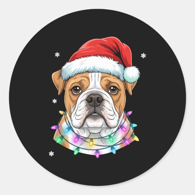 Christmas Lights Dog Santa Hat Cute Xmas Pajamas  Classic Round Sticker (Front)