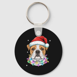 Christmas Lights Dog Santa Hat Cute Xmas Pajamas  Keychain