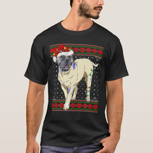 Christmas Lights Dog Ugly Sweater English Mastiff  (Front)