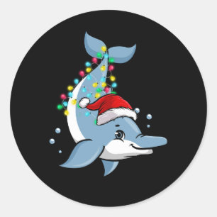 Christmas Lights Dolphin Wearing Xmas Hat Dolphin  Classic Round Sticker