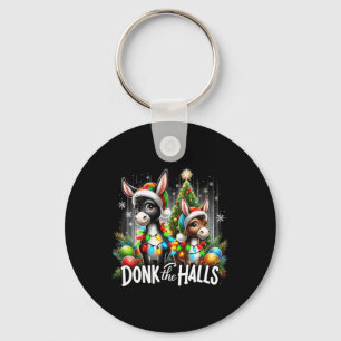 Christmas Lights Donk The Halls Christmas Donkeys  Keychain