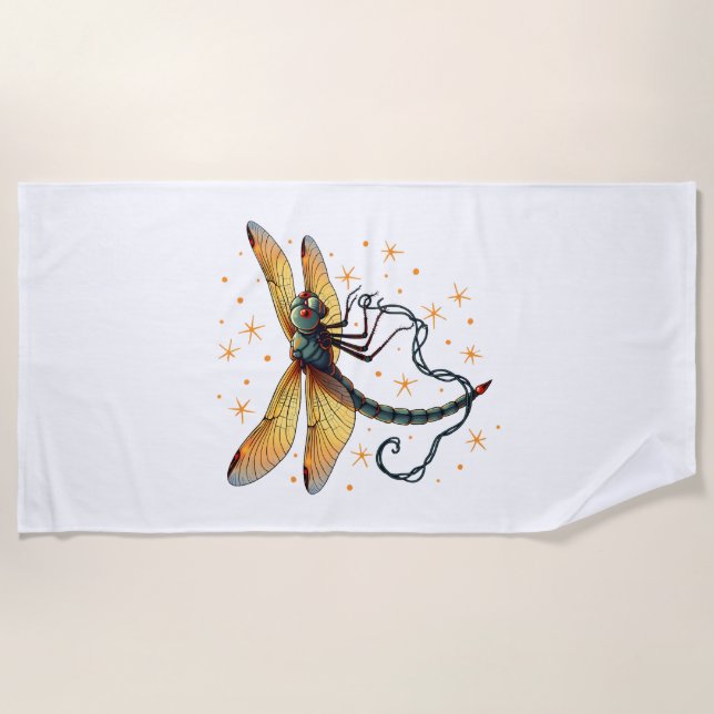 Christmas Lights Dragonfly Beach Towel (Front)