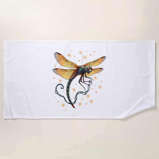Christmas Lights Dragonfly Beach Towel (Front)