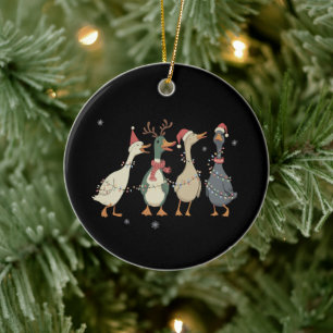 Christmas Lights Ducks Funny Animals Farm Lover Ceramic Ornament