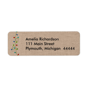 Christmas Lights Faux Burlap Mailing Label