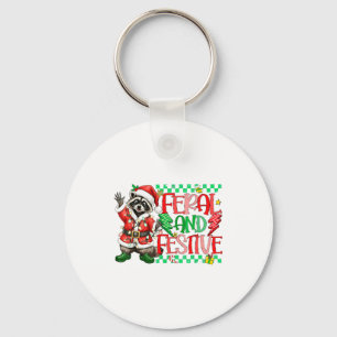 Christmas Lights Feral But Festive Funny Raccoon S Keychain