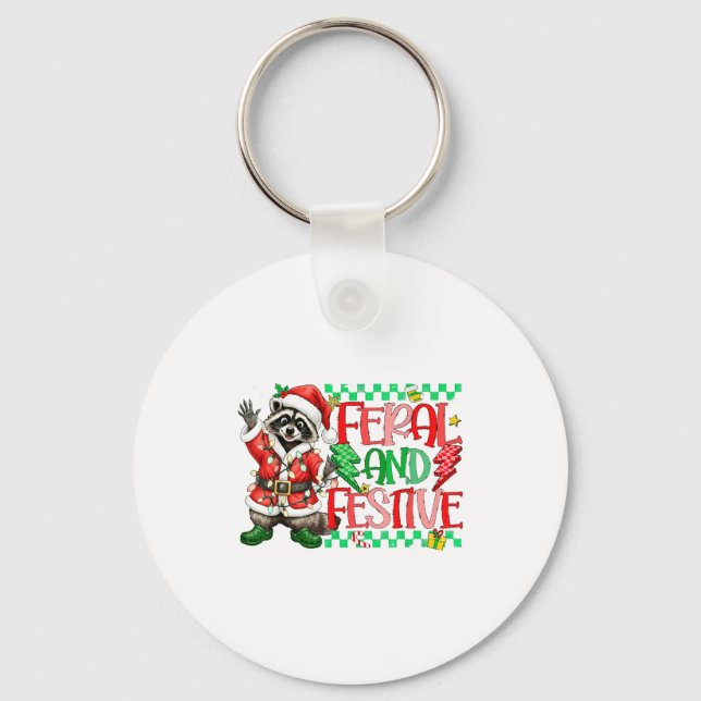Christmas Lights Feral But Festive Funny Raccoon S Keychain (Front)