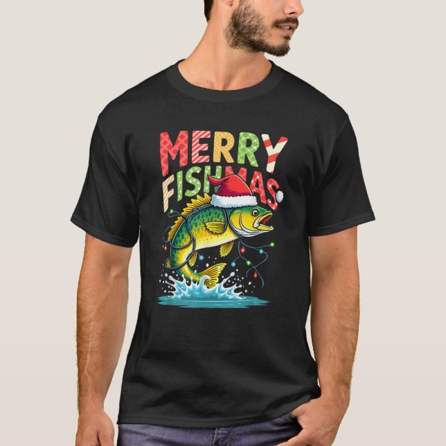 Christmas Lights Fisherman Fishing Merry Fishmas  T-Shirt (Front)
