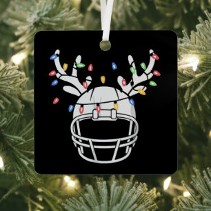 Christmas Lights Football Helmet Funny Xmas Metal Ornament