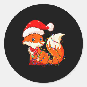 Christmas Lights Fox Wearing Xmas Hat - Cute Funny Classic Round Sticker