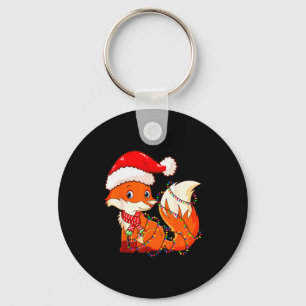 Christmas Lights Fox Wearing Xmas Hat - Cute Funny Keychain