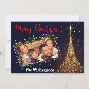 Christmas Lights Frame Gold Tree Photo Holiday Card