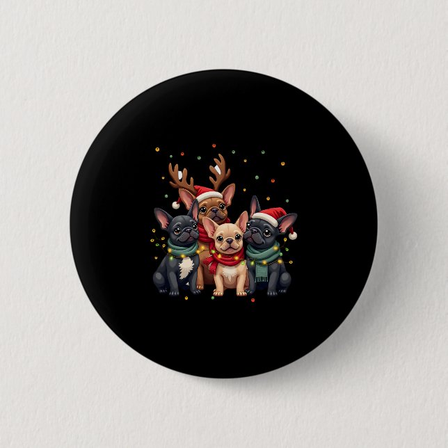 Christmas Lights French Bulldogs Xmas Frenchie Dog 2 Inch Round Button (Front)