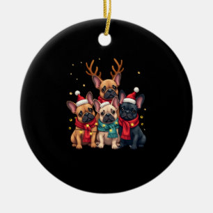 Christmas Lights French Bulldogs Xmas Frenchie Dog Ceramic Ornament