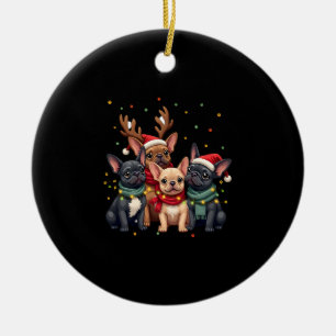 Christmas Lights French Bulldogs Xmas Frenchie Dog Ceramic Ornament