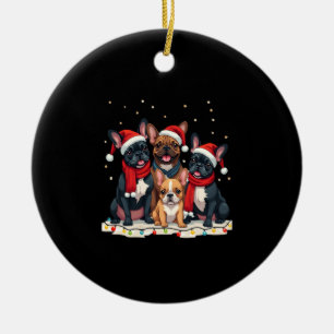 Christmas Lights French Bulldogs Xmas Frenchie Dog Ceramic Ornament