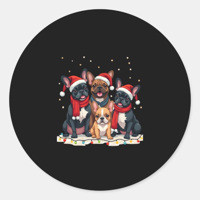 Christmas Lights French Bulldogs Xmas Frenchie Dog Classic Round Sticker (Front)