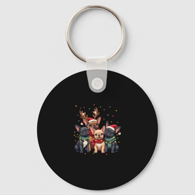 Christmas Lights French Bulldogs Xmas Frenchie Dog Keychain (Front)