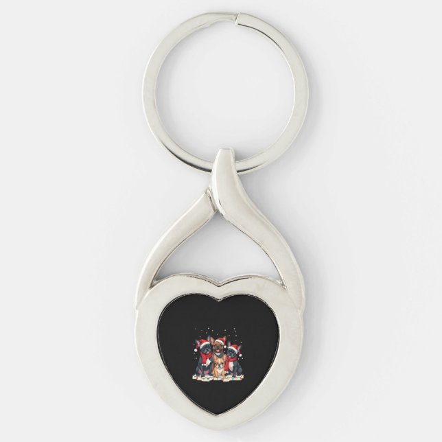 Christmas Lights French Bulldogs Xmas Frenchie Dog Keychain (Front)