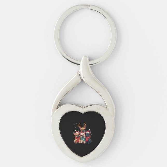 Christmas Lights French Bulldogs Xmas Frenchie Dog Keychain (Front)