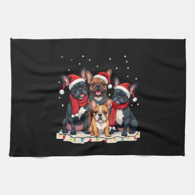 Christmas Lights French Bulldogs Xmas Frenchie Dog Kitchen Towel (Horizontal)