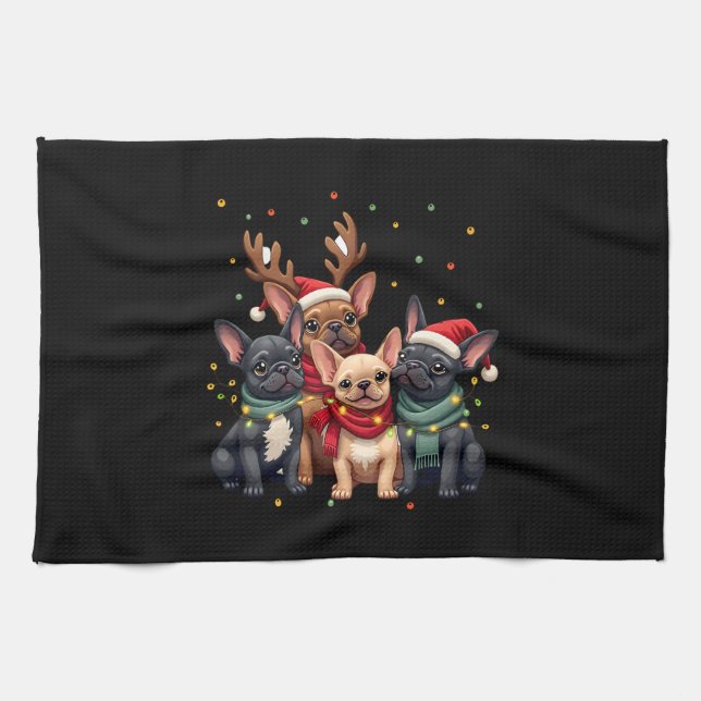 Christmas Lights French Bulldogs Xmas Frenchie Dog Kitchen Towel (Horizontal)