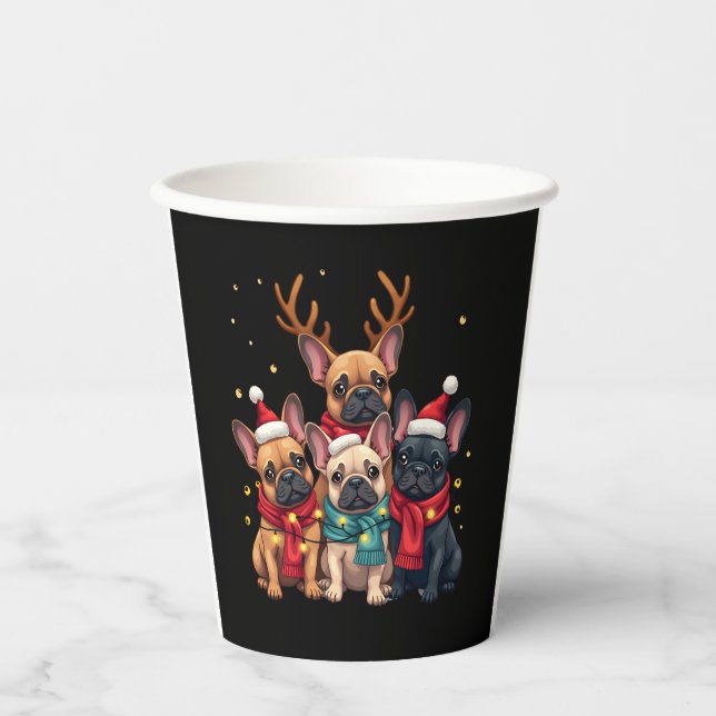 Christmas Lights French Bulldogs Xmas Frenchie Dog Paper Cups (Front)