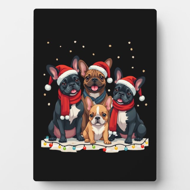 Christmas Lights French Bulldogs Xmas Frenchie Dog Plaque (Front)