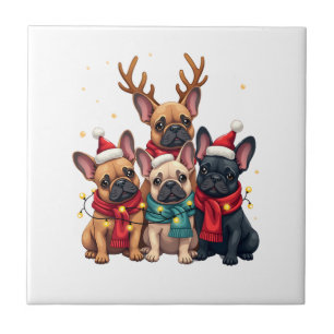 Christmas Lights French Bulldogs Xmas Frenchie Dog Tile