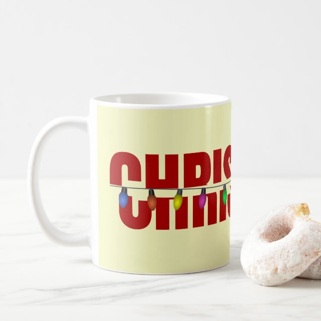 Christmas Lights Fun Festive Cool Christmas Coffee Mug (With Donut)