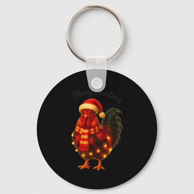 Christmas Lights Funny Chicken Santa Xmas Family M Keychain (Front)