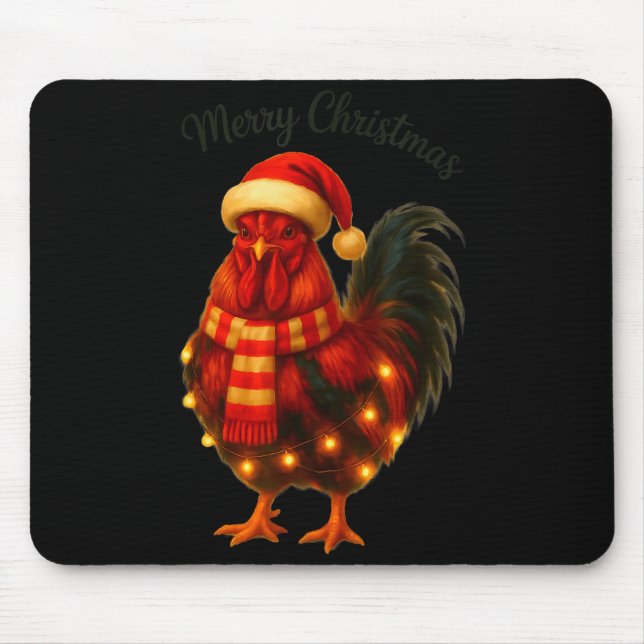 Christmas Lights Funny Chicken Santa Xmas Family M Mouse Pad (Front)