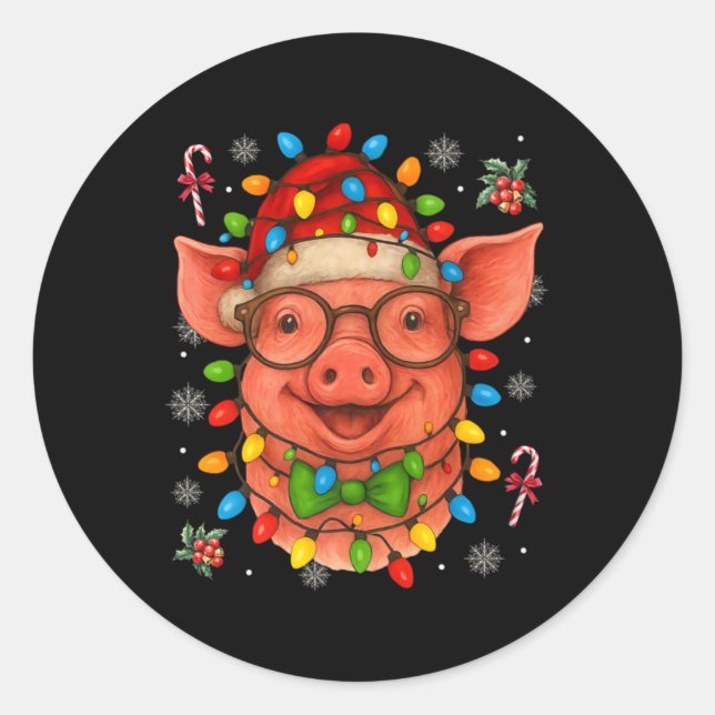 Christmas Lights G Santa Funny Xmas Tree Coquett T Classic Round Sticker (Front)