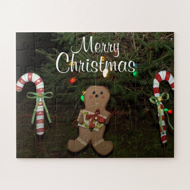 Christmas Lights Gingerbread Man Candy Canes Jigsaw Puzzle (Horizontal)