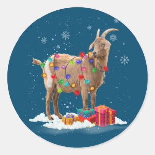 Christmas Lights Goat Celebrates Xmas Party For Go Classic Round Sticker