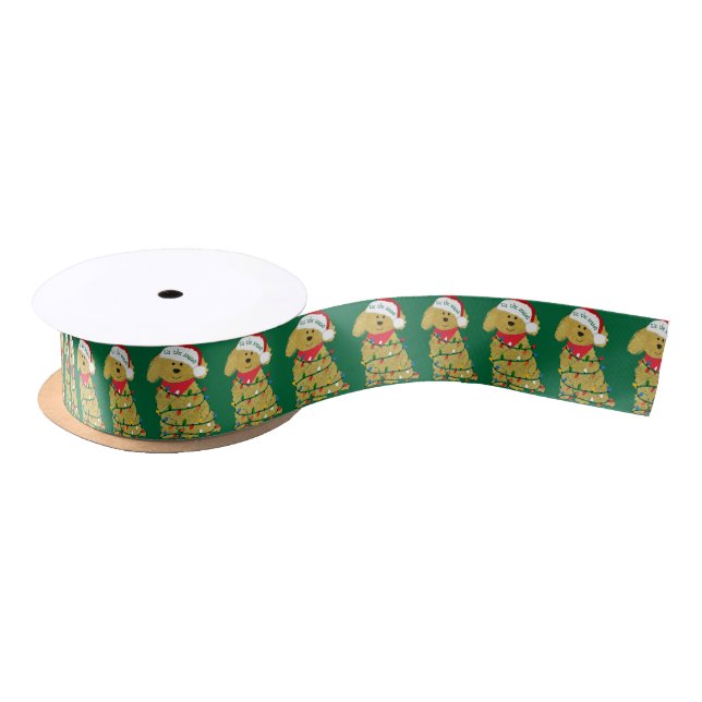 Christmas Lights Goldendoodle Satin Ribbon (Spool)