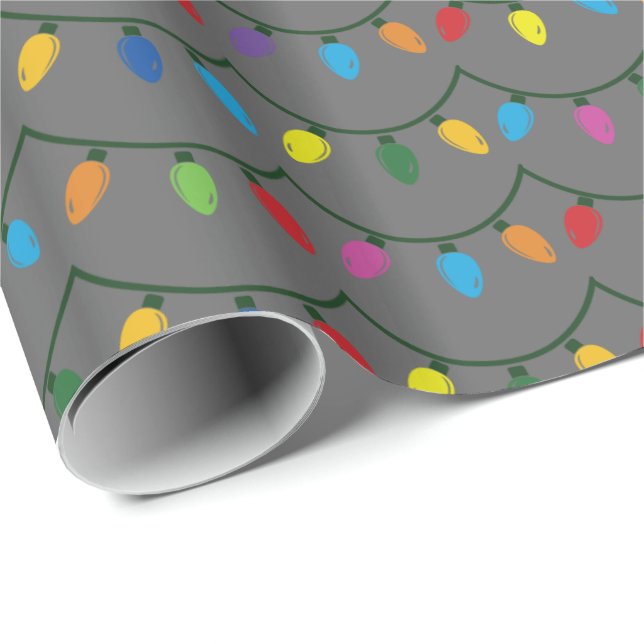 Christmas Lights GRAY GIFT WRAP (Roll Corner)