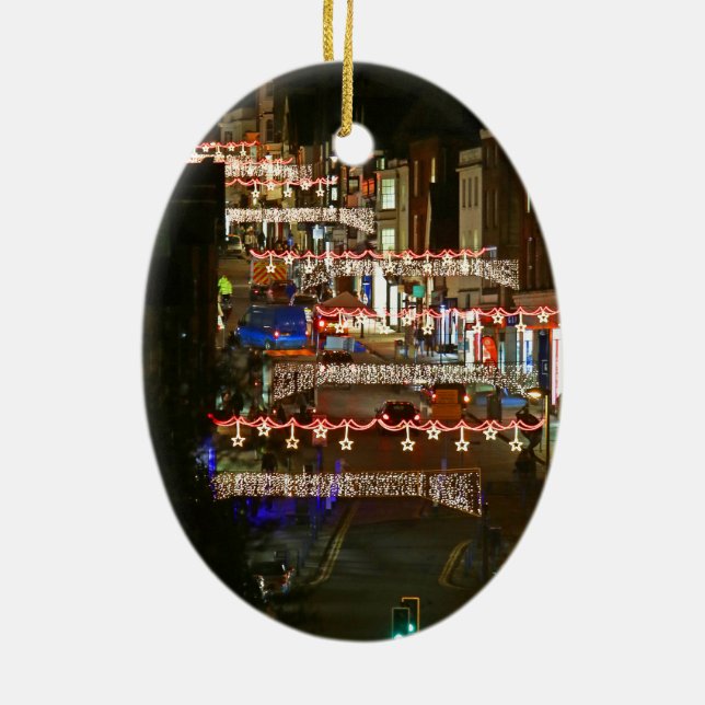 Christmas lights Guildford Ceramic Ornament (Back)