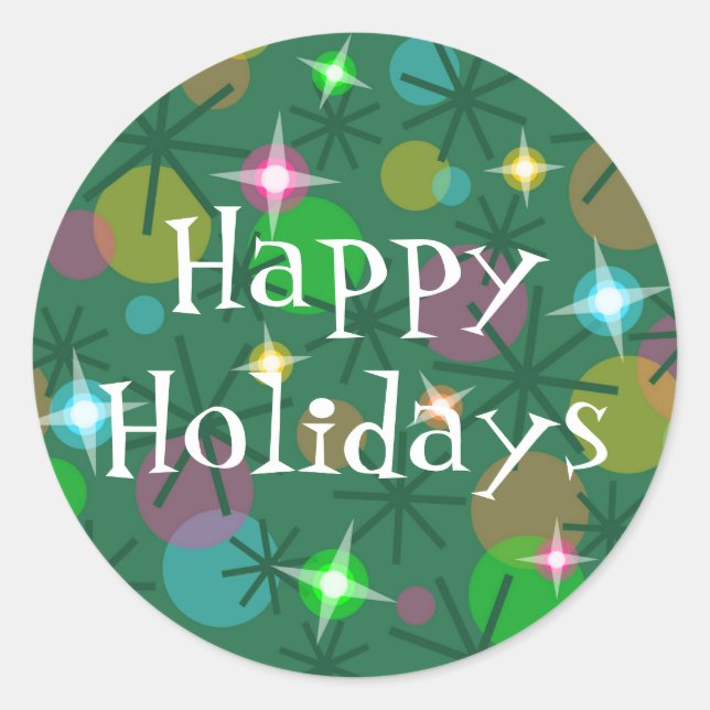 Christmas Lights 'Happ Holidays' ' sticker round (Front)
