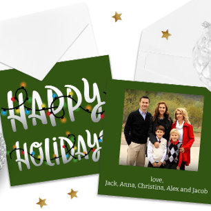 Christmas Lights Happy Holidays Square Photo Holiday Card