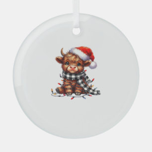 Christmas Lights Highland Cow Baby Christmas Light Glass Ornament
