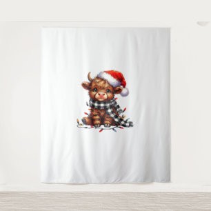 Christmas Lights Highland Cow Baby Christmas Light Tapestry