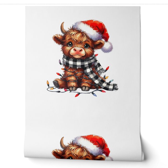 Christmas Lights Highland Cow Baby Christmas Light Wallpaper (Unrolling)