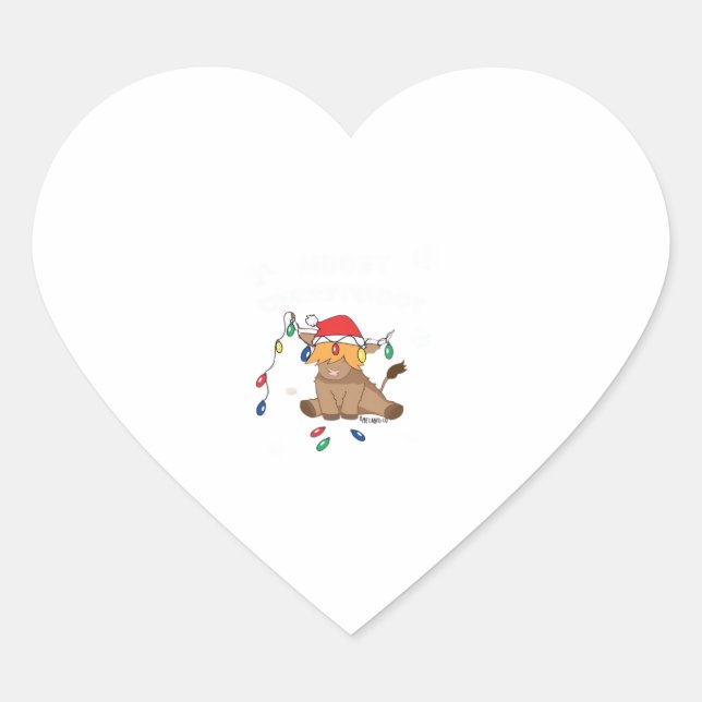 Christmas lights highland cow ugly sweater christm heart sticker (Front)