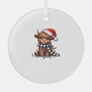 Christmas Lights Highland Cow Vintage Cute Highlan Glass Ornament