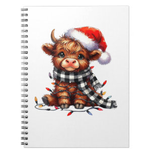 Christmas Lights Highland Cow Vintage Cute Highlan Notebook